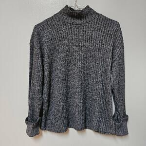 Kim & Cami Gray Ribbed Mock Turtleneck Sweater Cuff Sleeves Size Medium